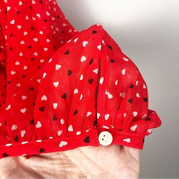 BANANA REPUBLIC | NEW Heart Print Red Wrap Style Mini Dress Women’s Size 2 - Picture 9 of 13